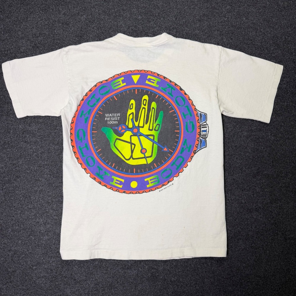 Vintage Body Glove T-Shirt Mens Medium White 1992 Neon Watch Graphic Surf 90s
